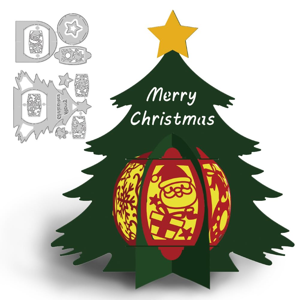 DELORIGIN 3D Christmas Tree Lanterns Cutting Dies Card Making Die Stencil Carbon Steel Die Cuts Scrapbooking Embossing Template for XAMX Greeting Cards Gift Party Invitation Decor