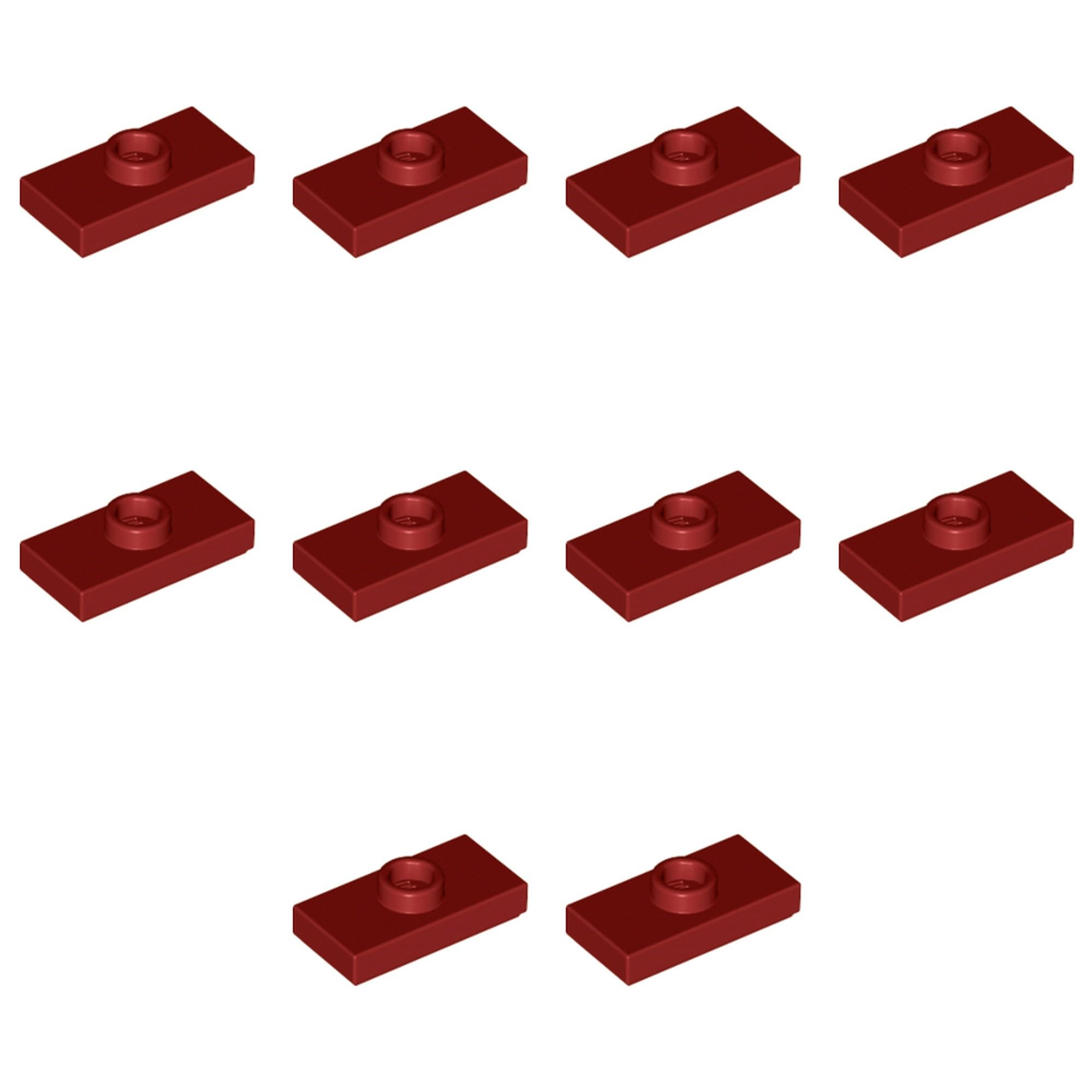 LEGO Modified 1 x 2 with 1 Stud with Groove and Bottom Stud Holder (Jumper), Part 15573 (Dark Red, 10, Bricks)