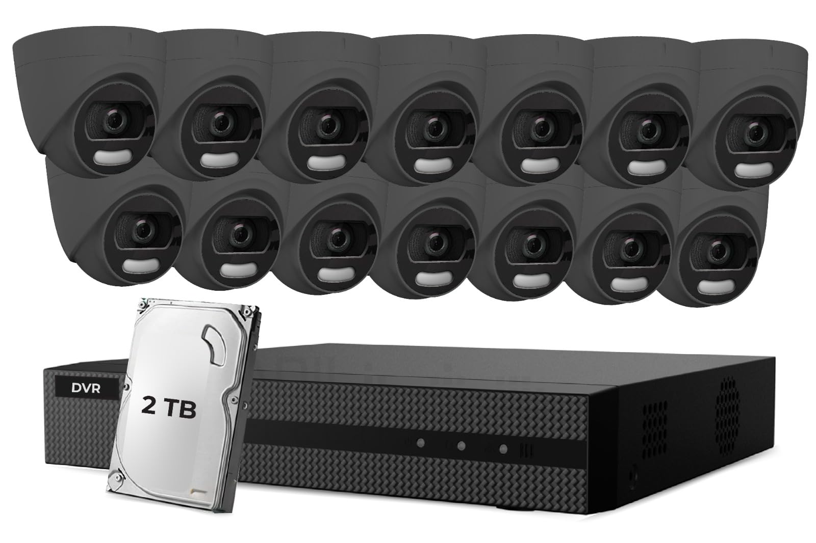 HIZONE PRO16CH 5MP 24/7 Colorful HD Turret Camera CCTV Security System with 1x 5MP 1U H.265 DVR & 14x 5MP Grey Camera with IP67, 2.8mm Fixed Focal Length | Smart Light rang up to 20M (2TB)