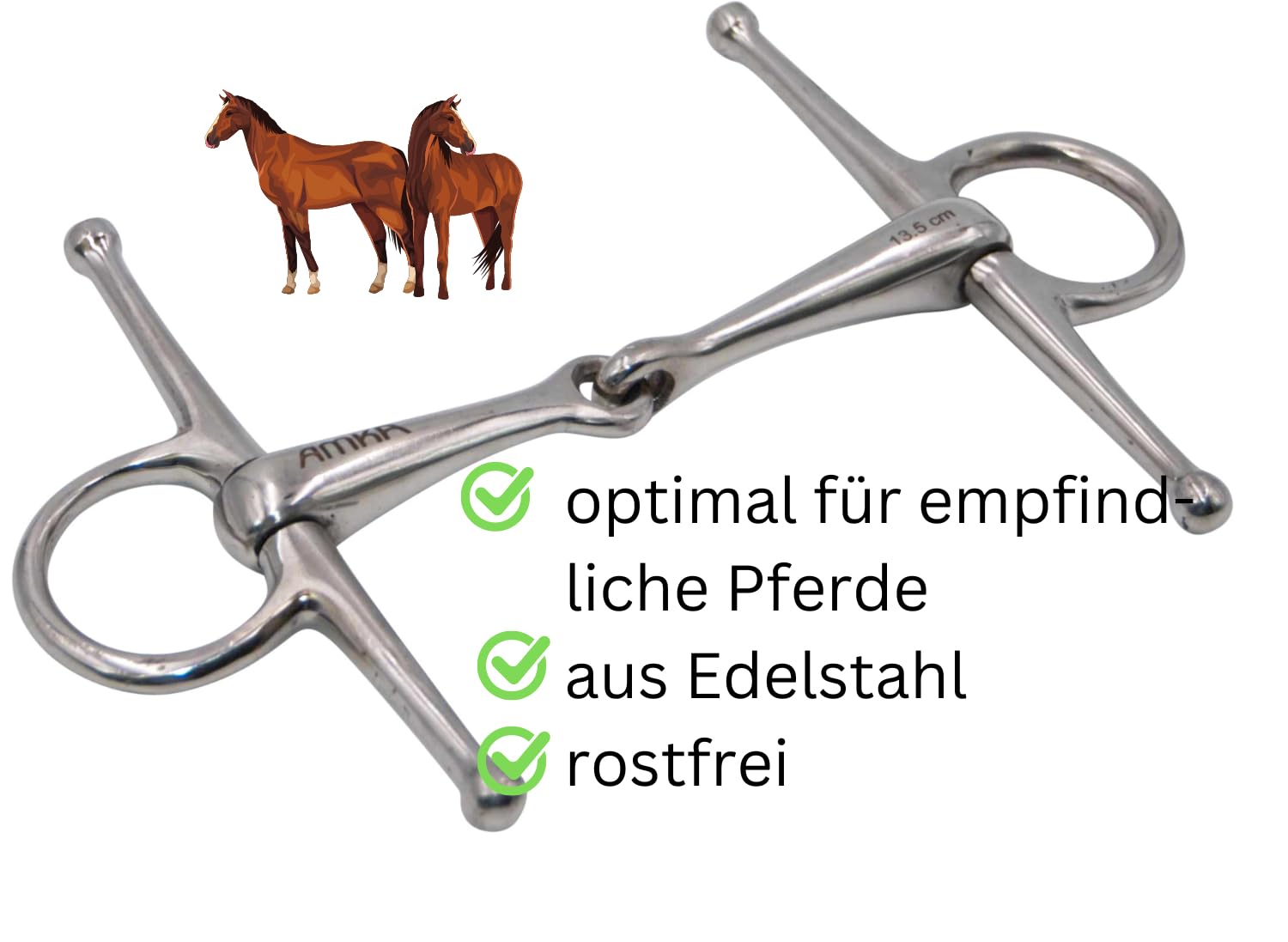 AMKA Knebeltrense Schenkeltrense massiv Edelstahl Stärke 18 mm Ringe 45 mm