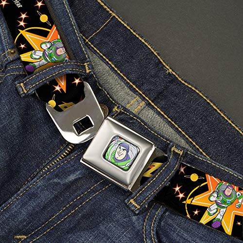 Buckle-Down Belt Seatbelt Buckle Toy Story Buzz Lightyear Running Stars Black Orange Yellow Mens Womens Kids Adjustable2