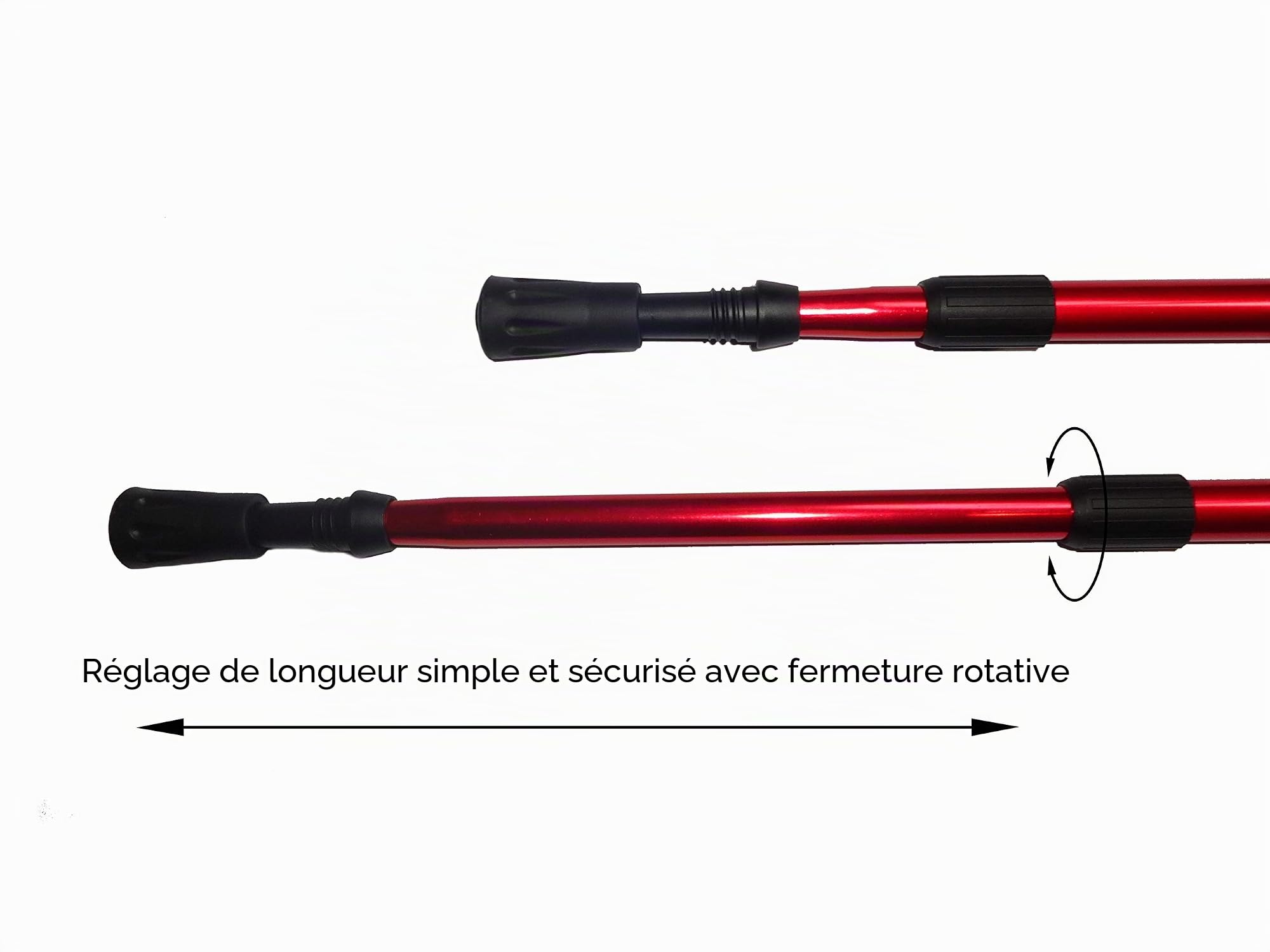 Paire de bâtons de Marche Nordique télescopiques de 100cm à 135cm, réglables très légers en Alliage d'aluminium antichocs Caoutchouc et Capuchons de Protection, bâtons de randonnée, Trekking