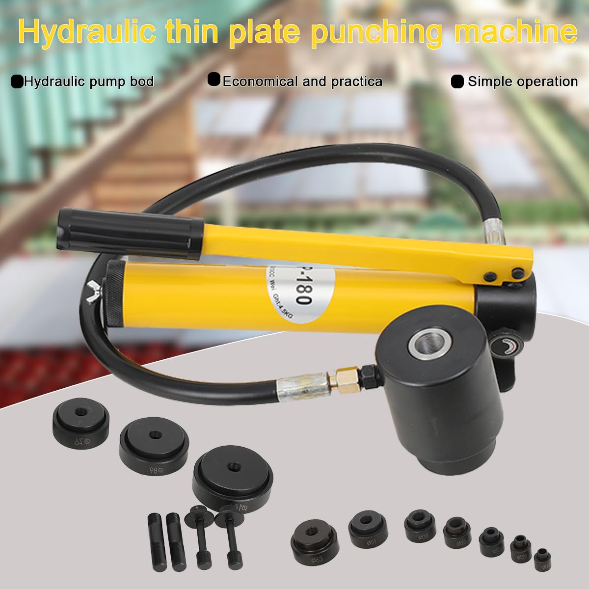 Kit di Punzonatrice Idraulica 15 Ton, Pompa Punzonatrice Idraulica in Acciaio Strumento di Perforazione con 10 Set di Punzione per Lamiera, con le Fustelle 16mm - 101mm