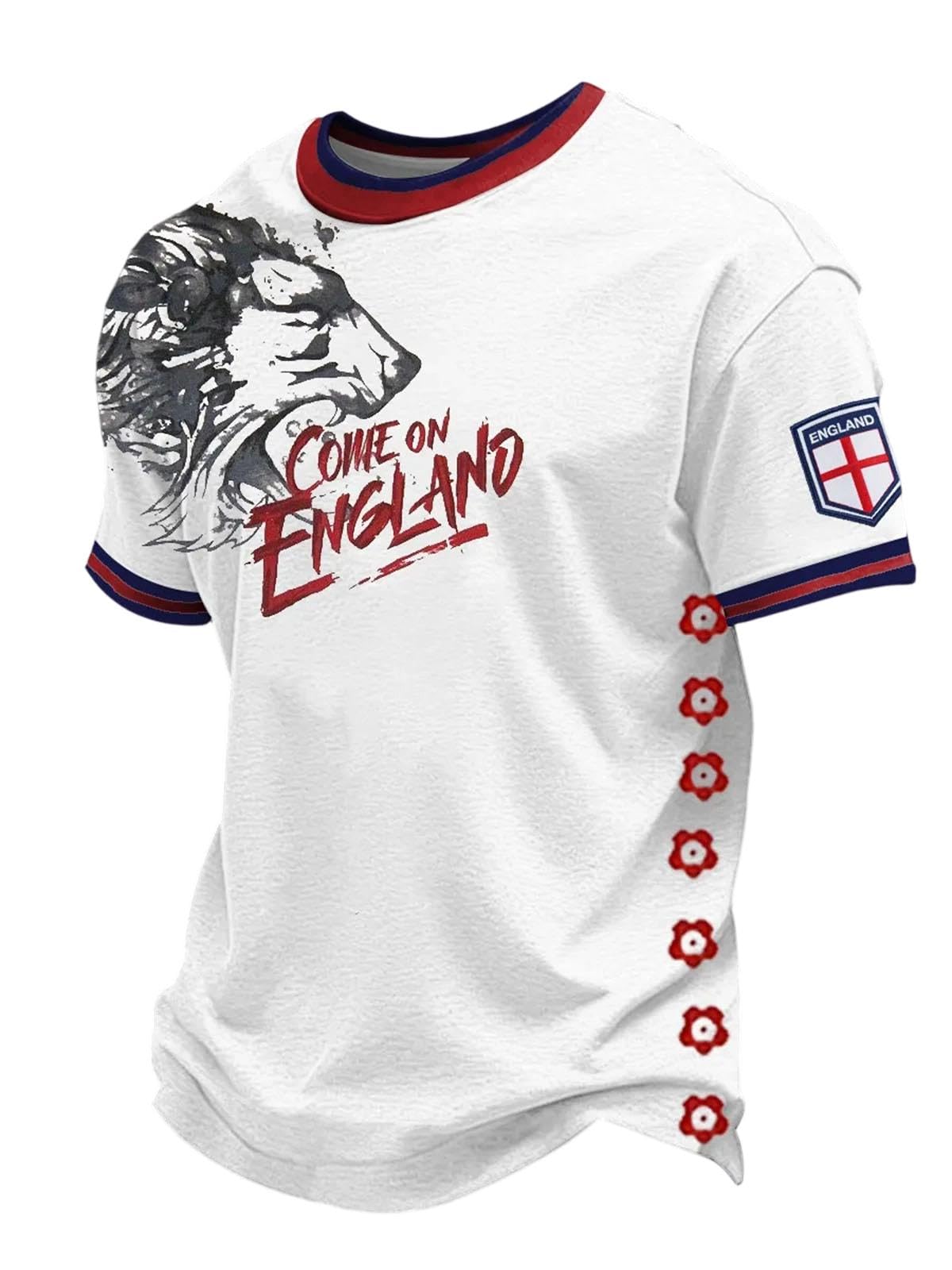 England World Cṳp Football Shirt 2026 Short Sleeve T Shirt for Supporters of Football Casual Lions Print Crewneck Top Outdoor Sports Shirts for Men