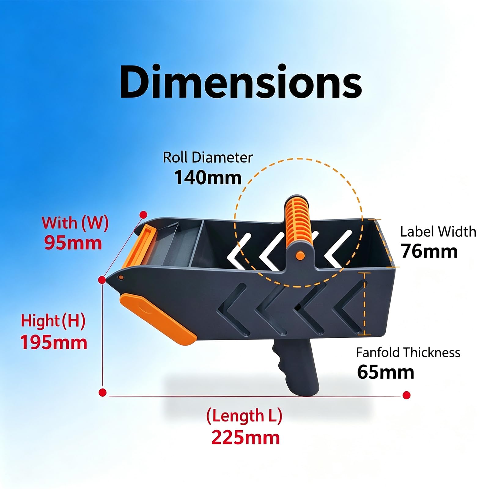 Pistola Applicatrice Manuale per Etichette di Spedizione, Compatibile con Etichette A Fisarmonica da 65 Mm di Altezza E in Rotolo da 14 Cm di Diametro Esterno, con Scarico Automatico