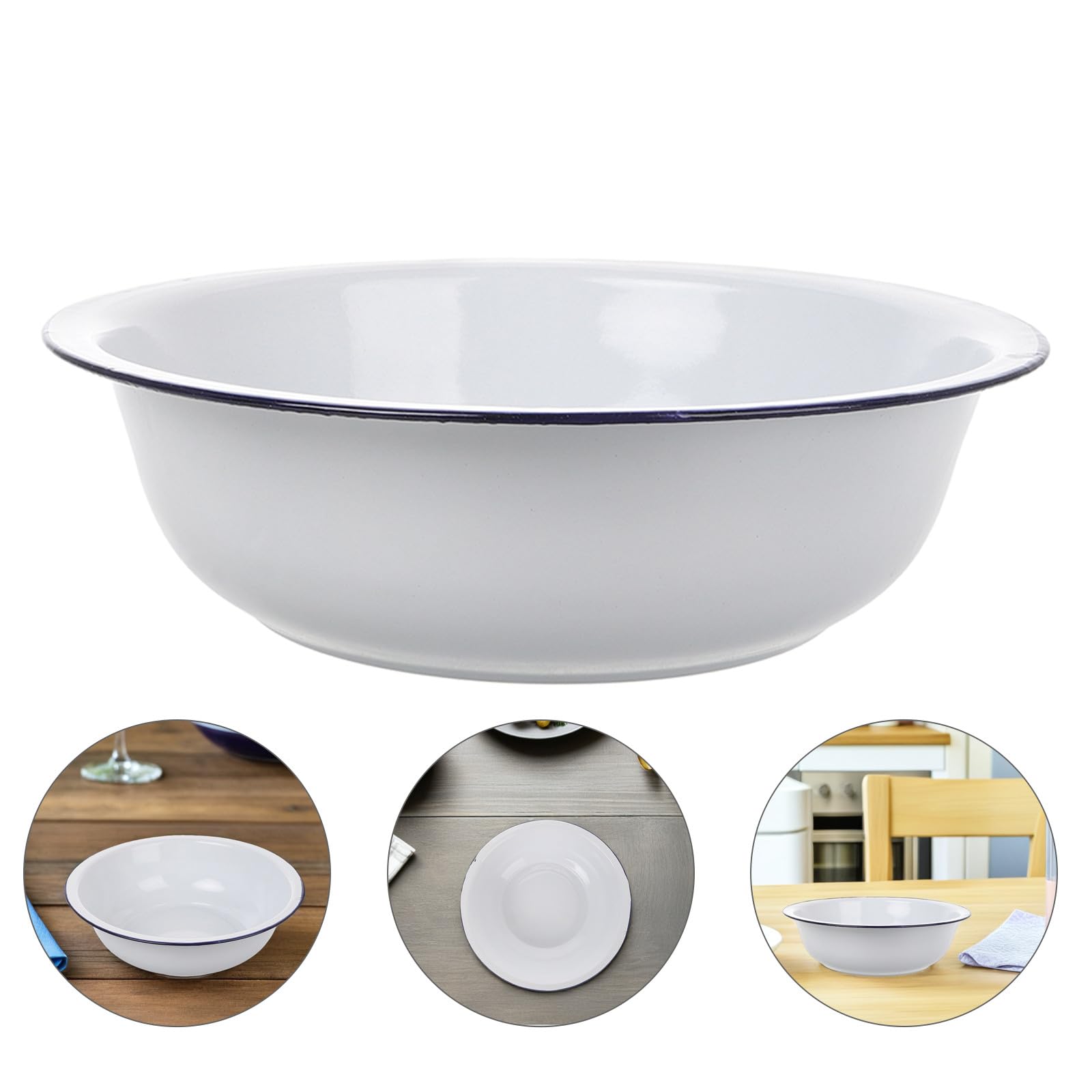DOITOOL Ciotola Smaltata da Cucina Bianca 32 Cm, Ciotola per Pasta Multiuso in Smalto Spesso, Bacinella per Lavare e Servire, per Preparazione Alimenti e Uso Domestico