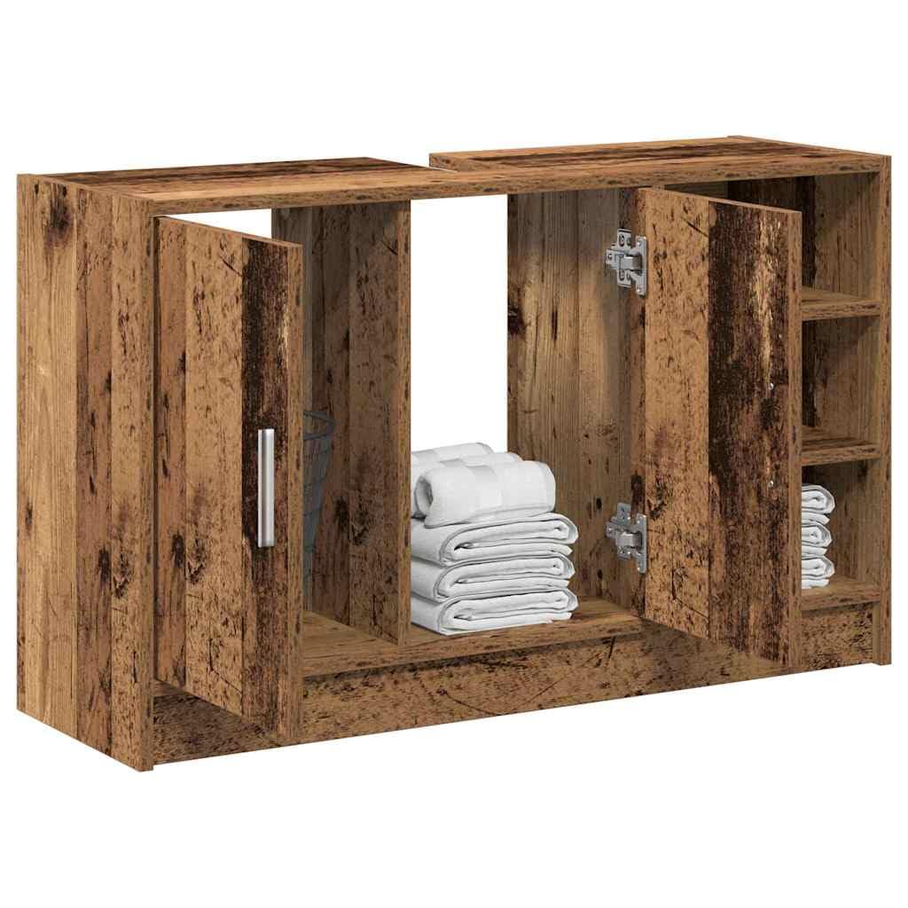 vidaXL Bathroom Cabinet Old Wood 90 x 29 x 55 cm Engineered wood, Modern Bathroom Cabinet, Durable Hinge Door Vanity, Engineered Wood Storage, Functional Indoor Organizer for Essentials
