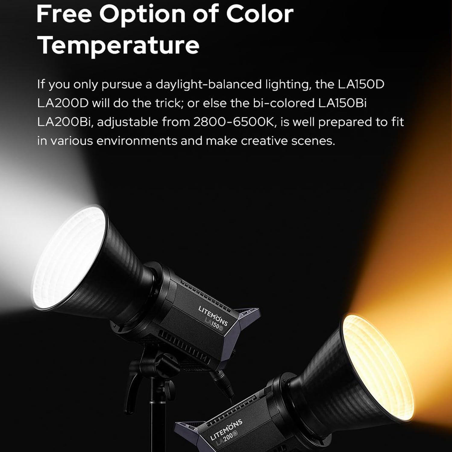 Godox LA150Bi -Luz LED de vídeo bicolor,190W,2800-6500K,101000 Lux a 1m,CRI 96+,TLCI 97+,Montura Bowens,LED Continua,8 Efectos FX,Brillo del 0-100%,Luz de Estudio con Control por Aplicación,para Vlogs