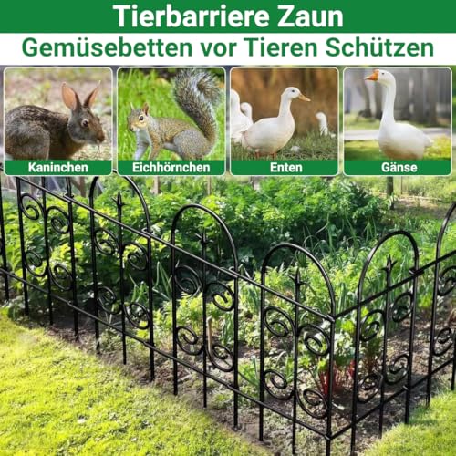 Amagabeli Dekoratives Gartenzaun 81cm(H) x 41cm(L) (8 Panels, Gesamtlänge 3.3m), Rostfrei Metallzaun ohne Graben für Außenbereich, Grenzzaun, Hundezäune für Blumenbeete, Schwarz