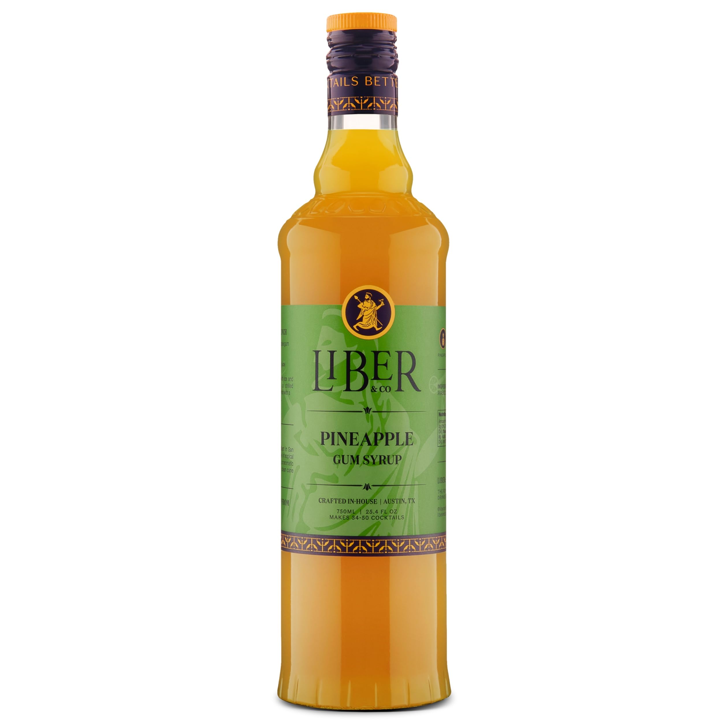 Liber & Co. Pineapple Gum Syrup (25.4 oz) - Craft Cocktail Mixer with 60% Pineapple Juice, Pure Cane Sugar & Gum Arabic - Essential for Pisco Punch, Jungle Birds & Tiki Cocktails