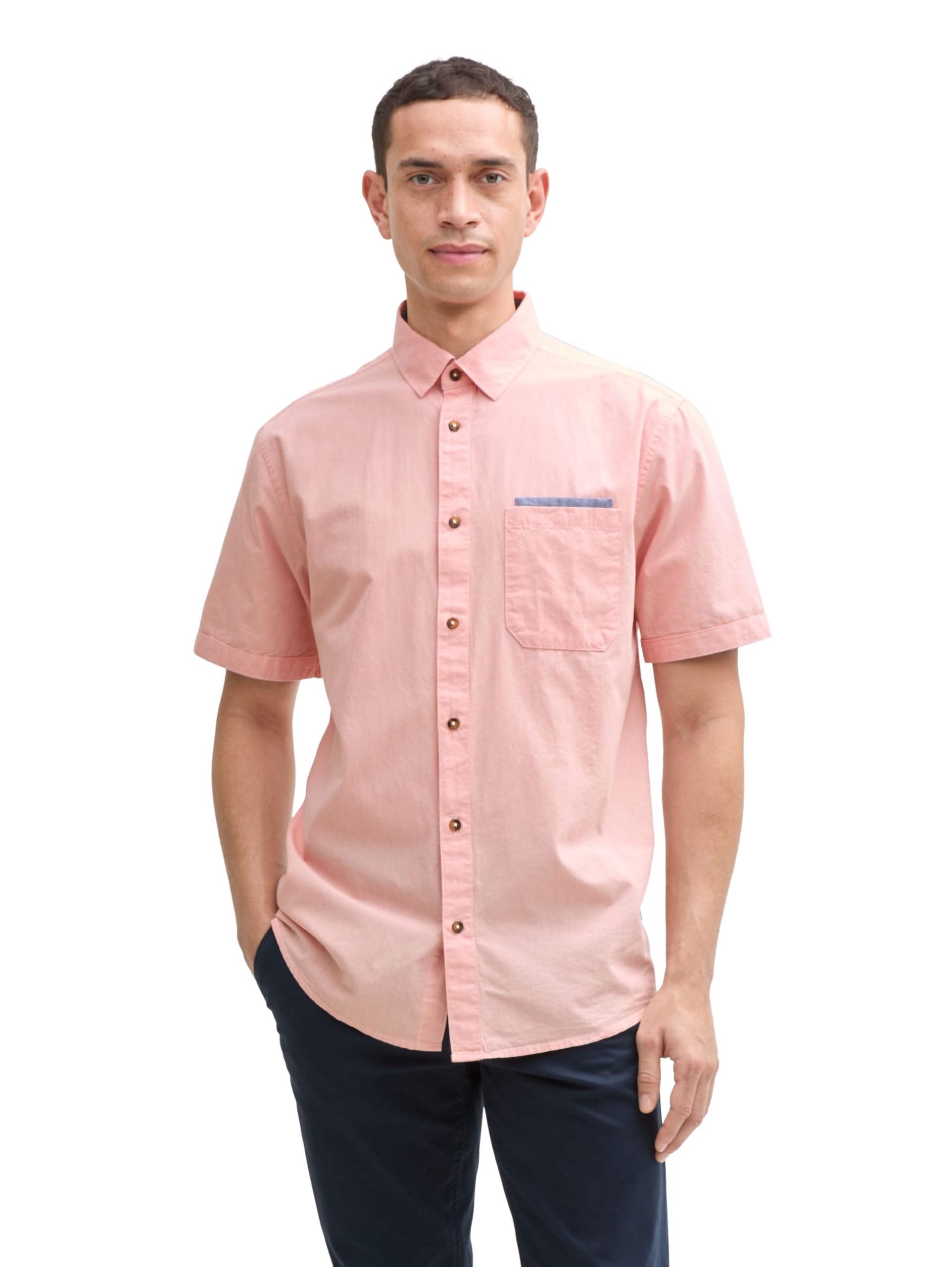 TOM TAILOR Men's Regular Fit Short-Sleeved Shirt with Chest Pocket