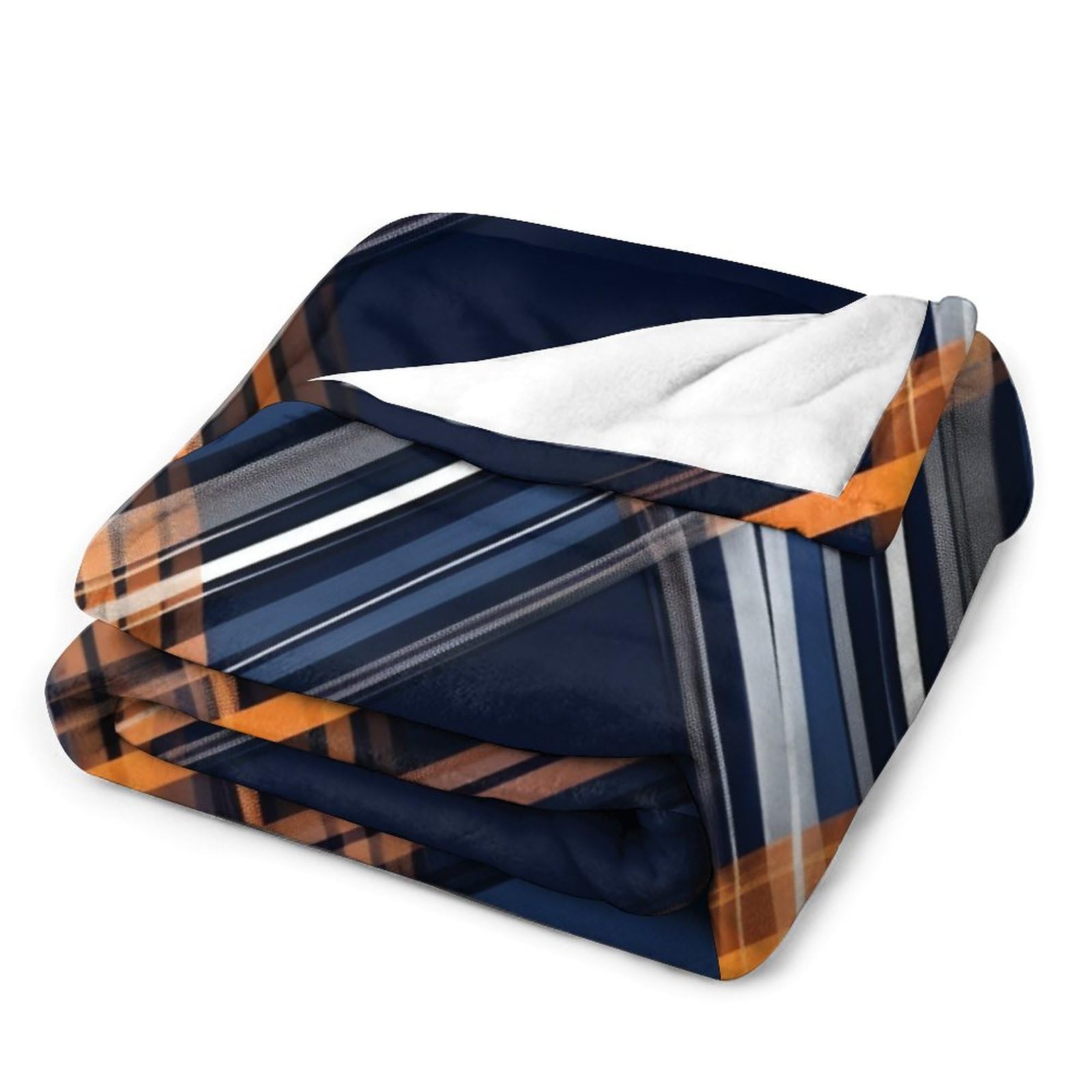 Amazon.com: Fleece Throw Blanket Navy Blue and Orange Plaid