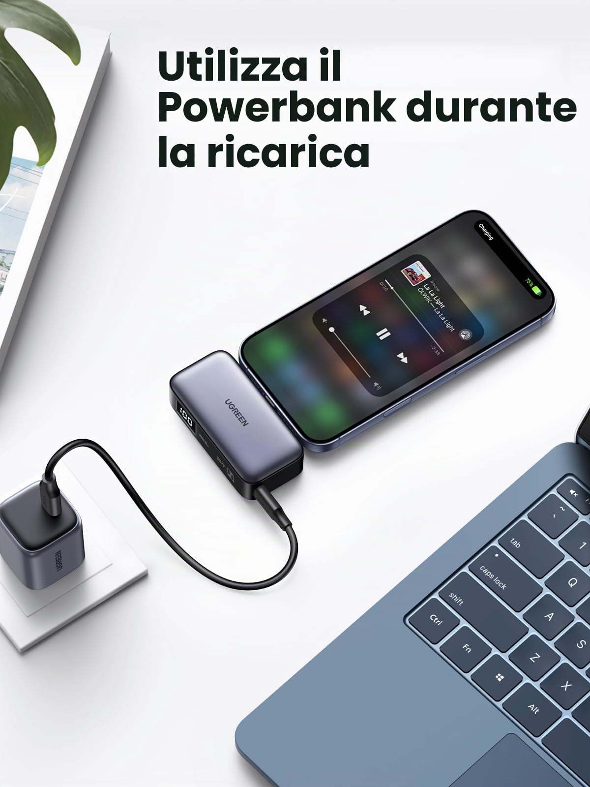 UGREEN Power Bank USB-C 22,5W Ricarica Rapida Supporto LED Compatibile iPhone 15 iPad Pro Galaxy Pixel