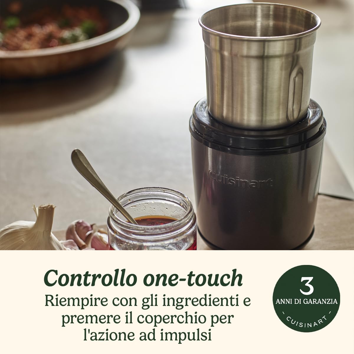 Cuisinart SG21BE Trita Spezie, per Spezie, Frutta Secca e Puree, Funziona anche con Piccole Quantità, 2 Contenitori di Macinazione e Stoccaggio in Acciaio Inox Inclusi, Design Compatto
