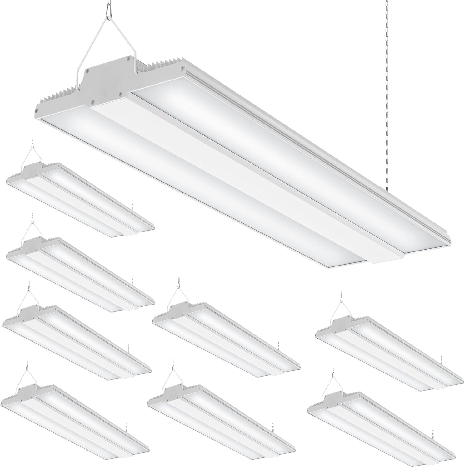 9 Pack 400W High Bay LED Lights 60,000LM, 2.22FT LED Warehosue Light UL DLC Listed, 5000K Linear Hanging Shop Fixture Dimmable 0-10V, Commercial High Bay Light for Workshop Garage Factory, AC100-277V