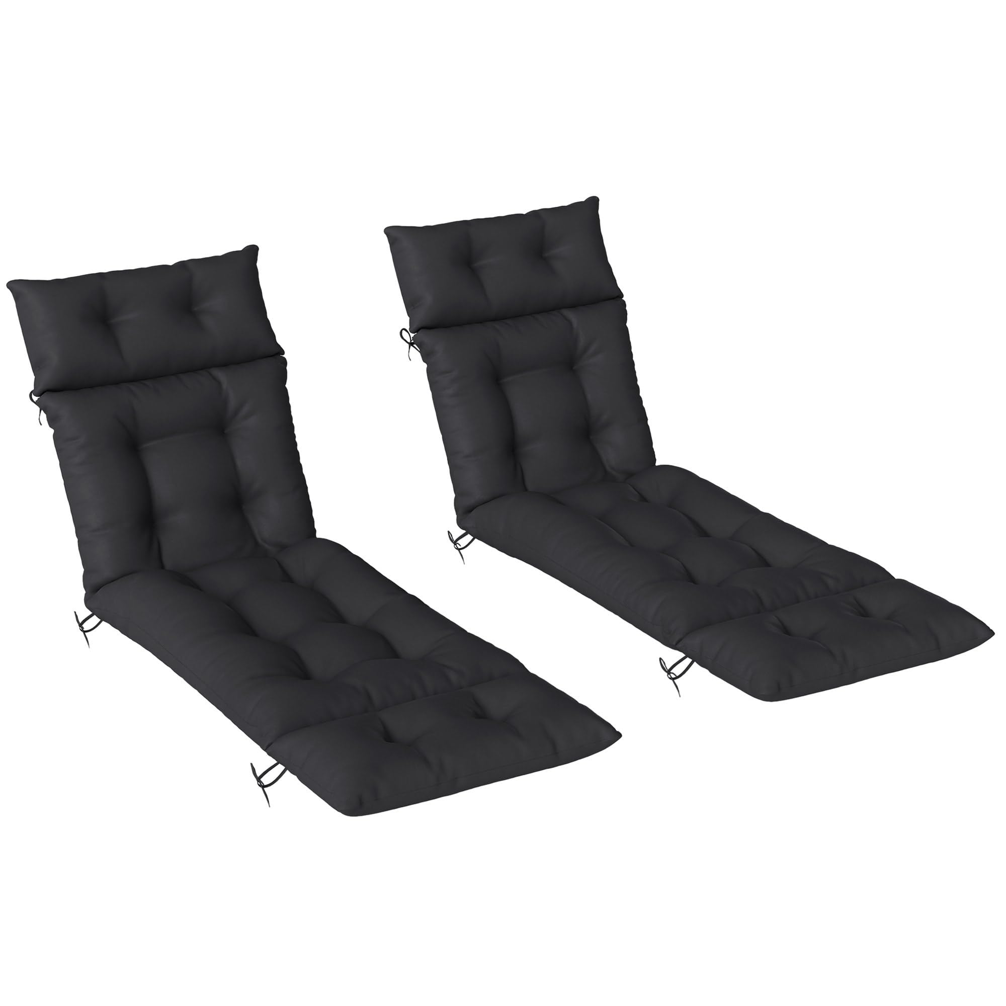 Outsunny Sun Lounger Cushions Only, 190 x 56 x 10 cm Garden Lounge Chair Cushions Set of 2, UPF20+ 220gsm Fabric, Thick Sunbed Replacement Pads with 6 Ties, Black โ image 1