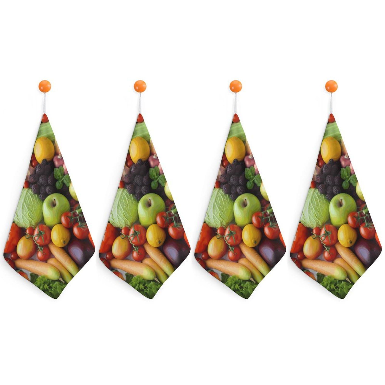 FodPand Fresh Fruits and Vegetables Hand Towels with Hanging Strap Fade Resistant Reusable Face Cloths Premium Dish Cloths Absorbent Washcloth Soft Small Towels for Kitchen Bathroom 11x11in
