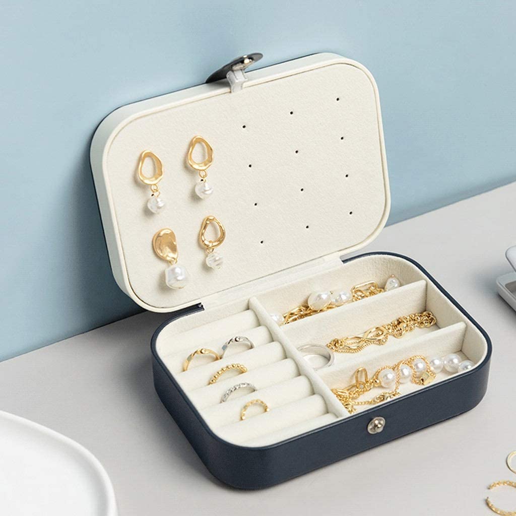Organizador de joyas, caja de joyería, organizador de joyas de viaje de 2 capas para collares, pendientes, anillos, estuche para joyas, estuche pequeño para joyas. Cajas de joyería para mujeres