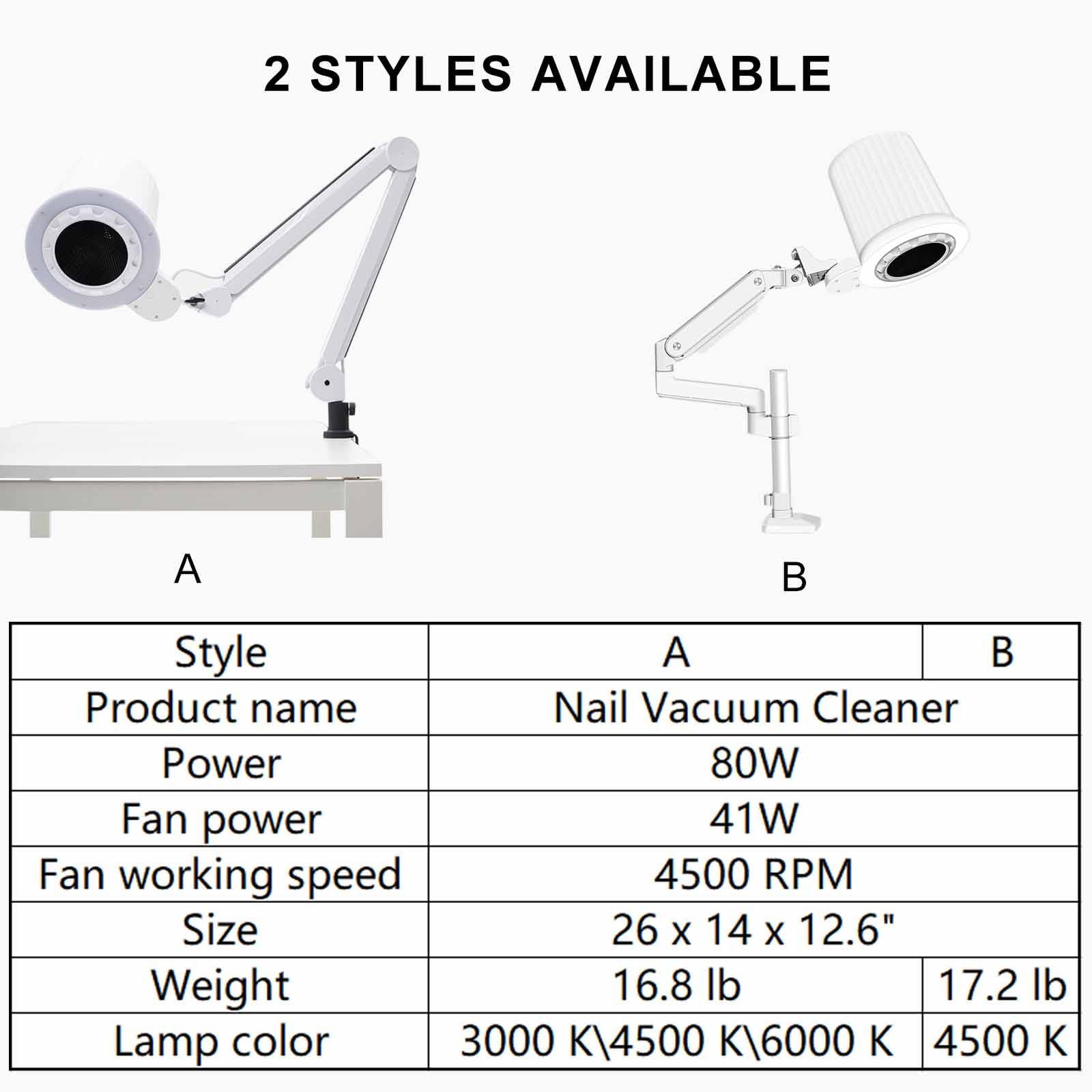 vnmudzeo Foldable LED Nail Vacuum Cleaner 80 W,with Filter Element and Adjustable LED Light,Low Noise Adjustment Electric Speed Nail Dust Extractor Fan 4500 RPM,A