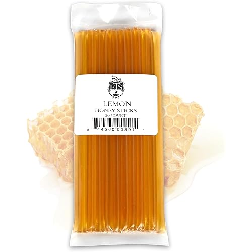 English Tea Store All-Natural Honeystix With Gluten-Free Grade A Honey | Mini Honey Sticks For Tea, Cake Pops Or Snacks | Portable Sweet Treat | Lemon Flavored Honey Sticks - 20 Count