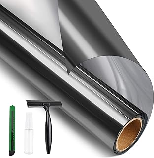 STATINT Privacy Window Film One Way Mirror Glass Tint Heat Control Sun UV Blocking Sliding Door Tinting Reflective Static Cling for Home, Black-Silver, 44 cm X 200 cm