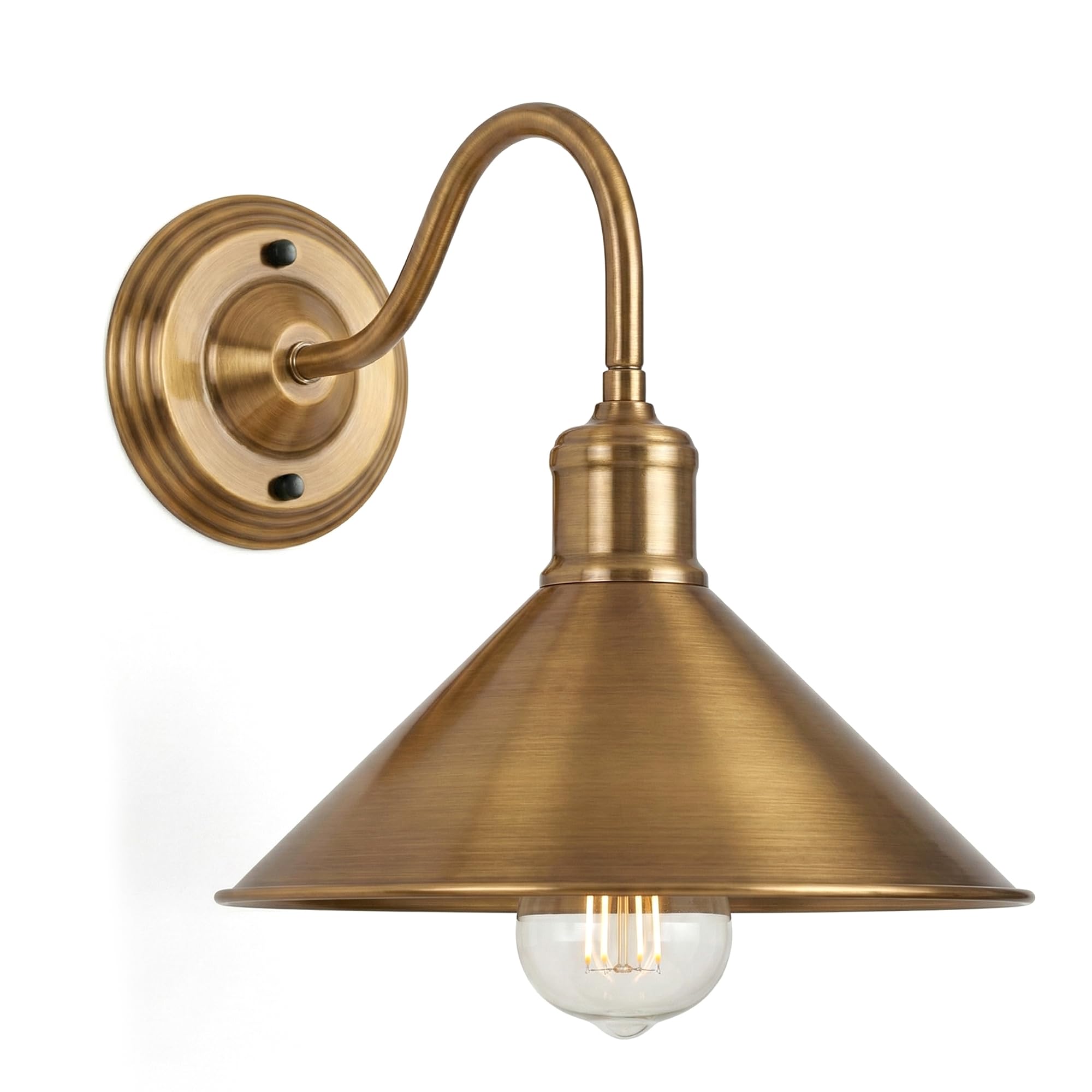 LEDSone Industrial Style Vintage Wall Lights 22cm Yellow Brass Cone Lampshade Rustic E27 Sconce Lamp for Home Décor, Bedroom Bedside, Living Room, Hallway Decorate Fixture