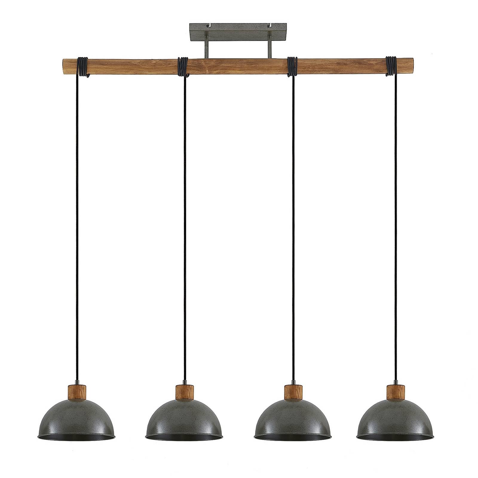 Lindby Natural Wood, Dark Grey Hanging Light Durbis, 116 Cm, 4-Bulb, Grey, Wood, E27