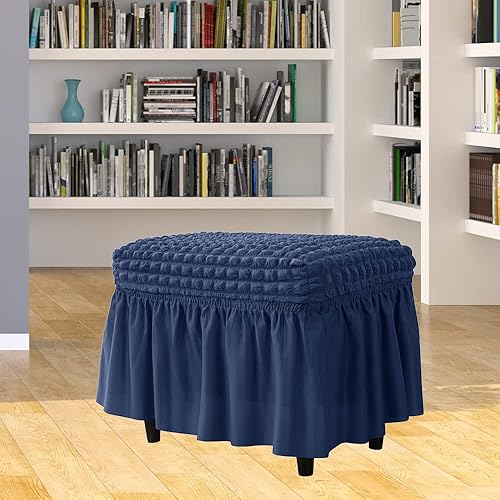 Miniatura 8 de Funda elástica para otomana de sirsaca color borgoña, rectangular, súper ajuste, funda para reposapiés con falda, lavable, plegable, protector de