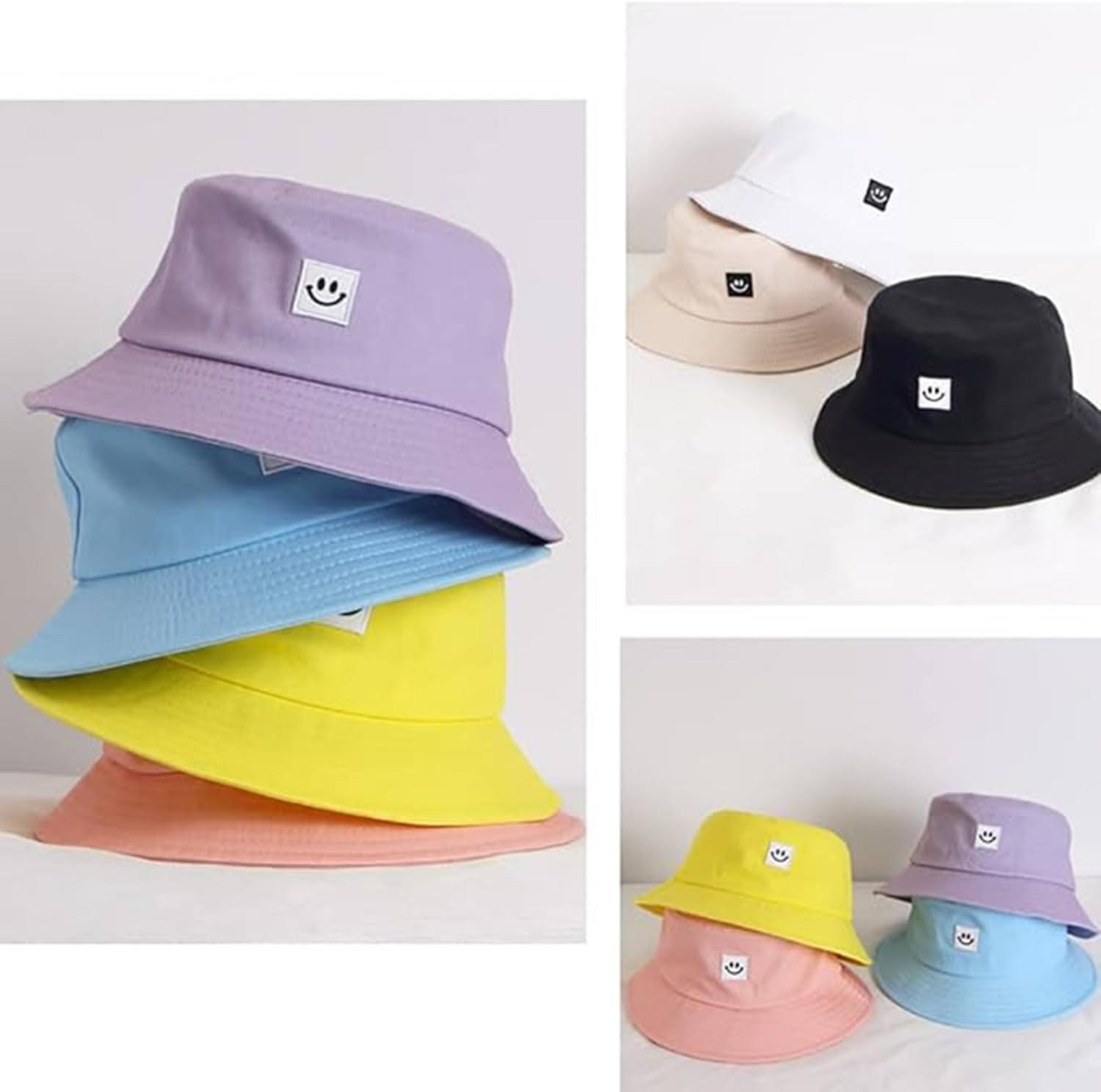 Kinder-Sonnenhut, lächelndes Gesicht, Fischerhut für Mädchen und Jungen, Sommer-Sonnenschutz, Baumwolle, Unisex, Strandkappe