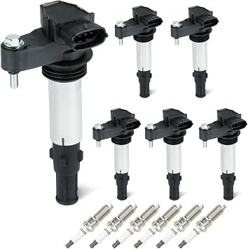 Set of 6 Ignition Coils Pack 6 Iridum Spark Plugs Compatible with Buick Enclave Allure LaCrosse Rendezvous, Cadillac CTS SRX STS, Chevy Traverse, GMC Acadia Saturn Outlook Replace UF375