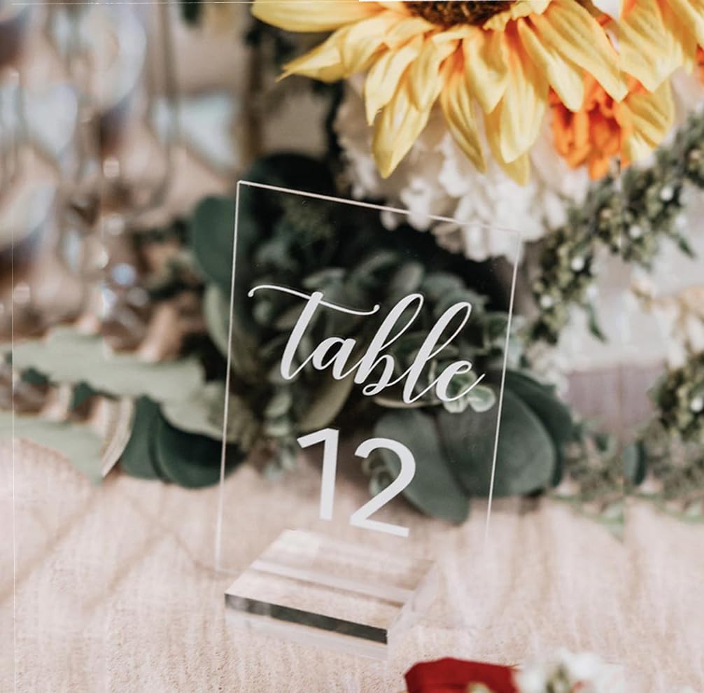 UNIQOOO 10 Pack Black Acrylic Sign Acrylic Wedding Table Numbers, 8 X Inch Diy Sheet Number Holder Display Stand Signs Party Events Office