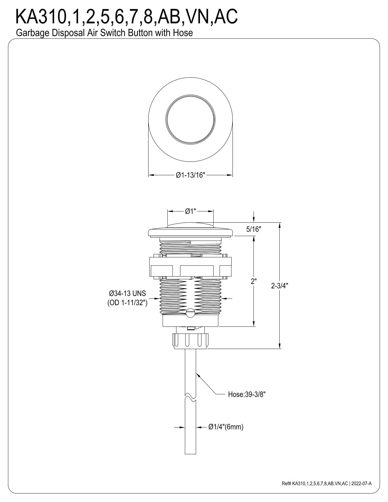 Kingston Brass KA31AB Trimscape Interrupteur à air en laiton antique