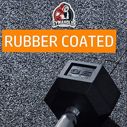 Image of Gymaholic Dumbbell, Hexa Rubber Dumbbell with Metal Handles, Single & Pair, Dumbbells in Weights 7.5 KG Single