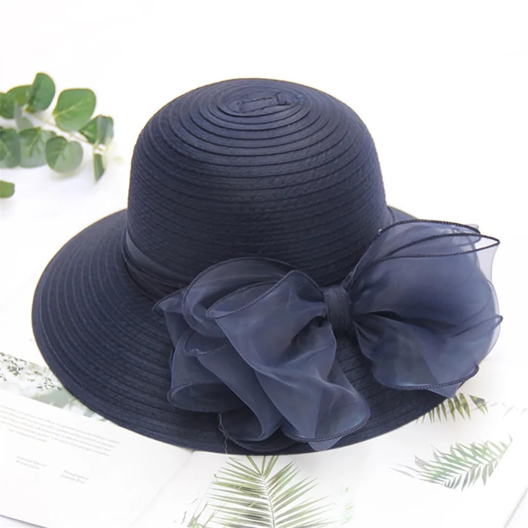 Yeuyyben Elegante cappello da donna estivo in organza a tesa larga cappelli per protezione solare per le donne chiesa matrimonio spiaggia cappello da sole pieghevole