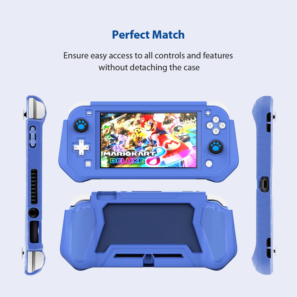 FIWWAT Switch Lite Coque de Protection pour Nintendo Switch Lite, Compatible avec Nintendo Switch Lite avec Protecteur d'écran PC intégré, Coque avec 2 Capuchons pour Les Pouces, Bleu