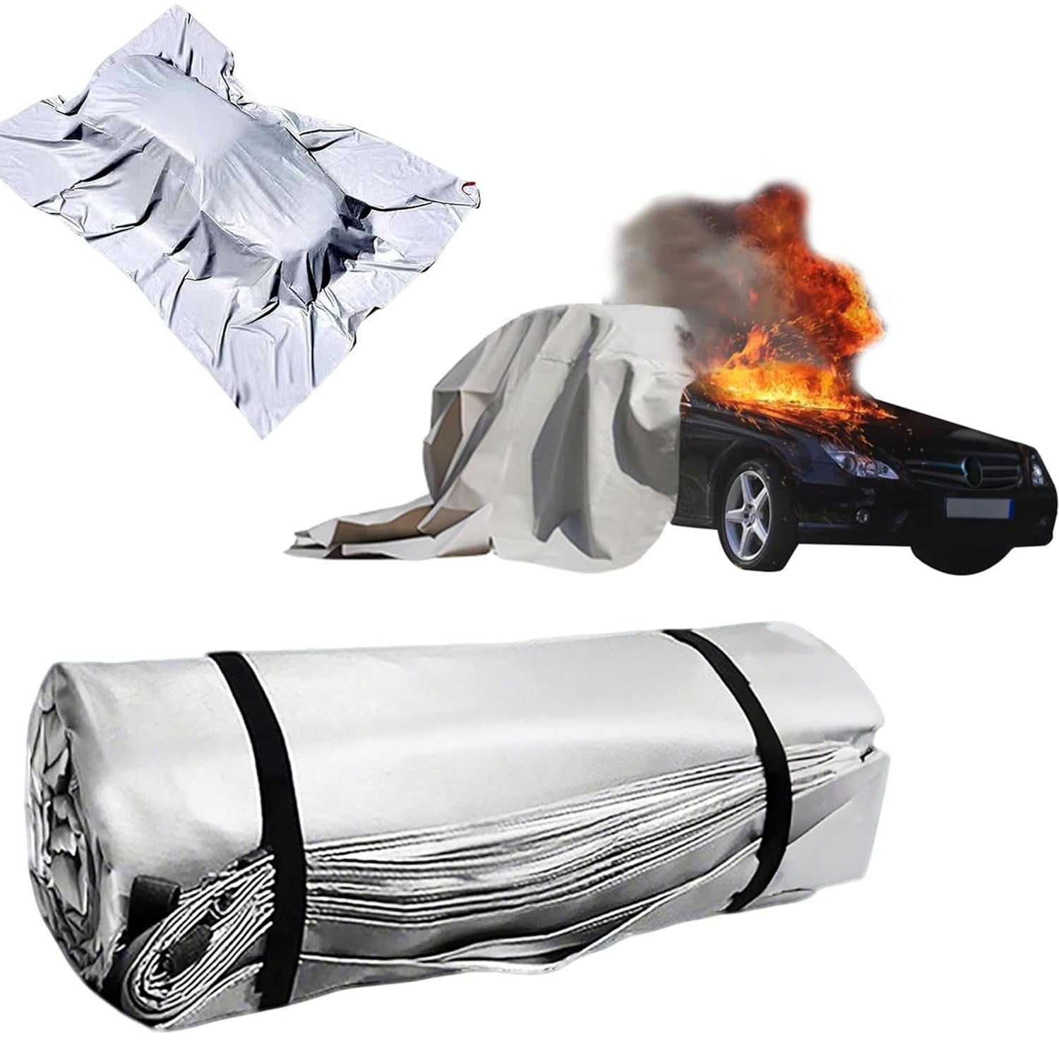 Coperta antincendio di emergenza per veicoli, double-face, rivestita in silicone, resistente al calore fino a 1100 °C, con occhielli per soppressione incendi in veicoli elettrici e a gas