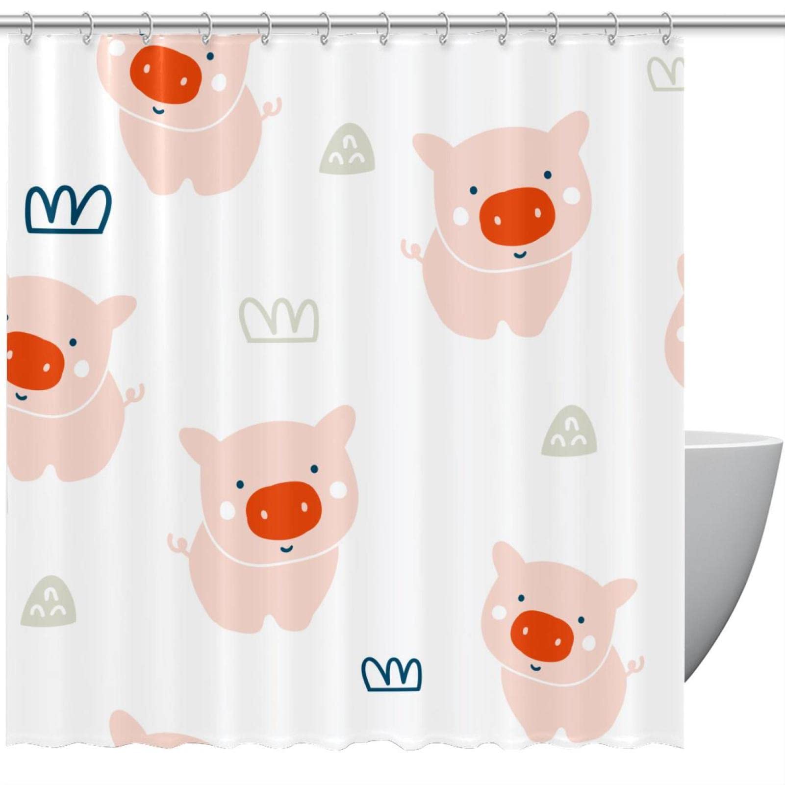 Rideau de douche cochon mignon 183 cm pour salle de bain