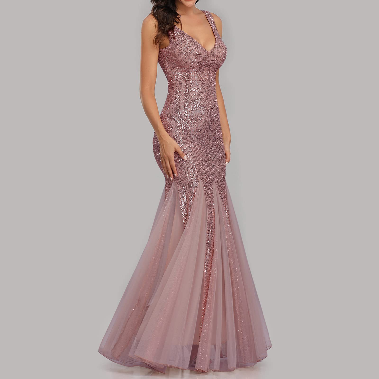 Abito Sera Damigella d'Onore Curvy Festa Ballo Abiti Vintage Sposa Eleganti da Sera Cerimonia Abito da Donna Vestito da Sera Classico Lunghi Abiti Donna Cocktail