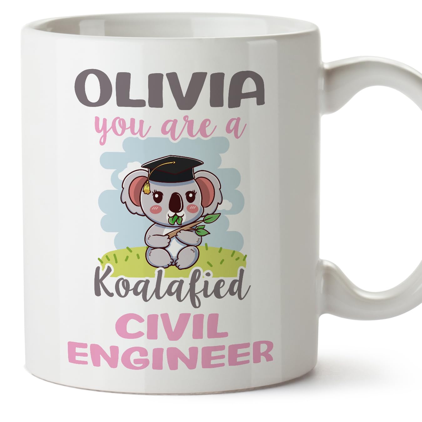 MUGFFINS Personalised Mug for Civil Engineer Woman - in English - Custom Koalafied - Funny Custom Gift for Colleagues - Ceramic 11oz Mug — image 1