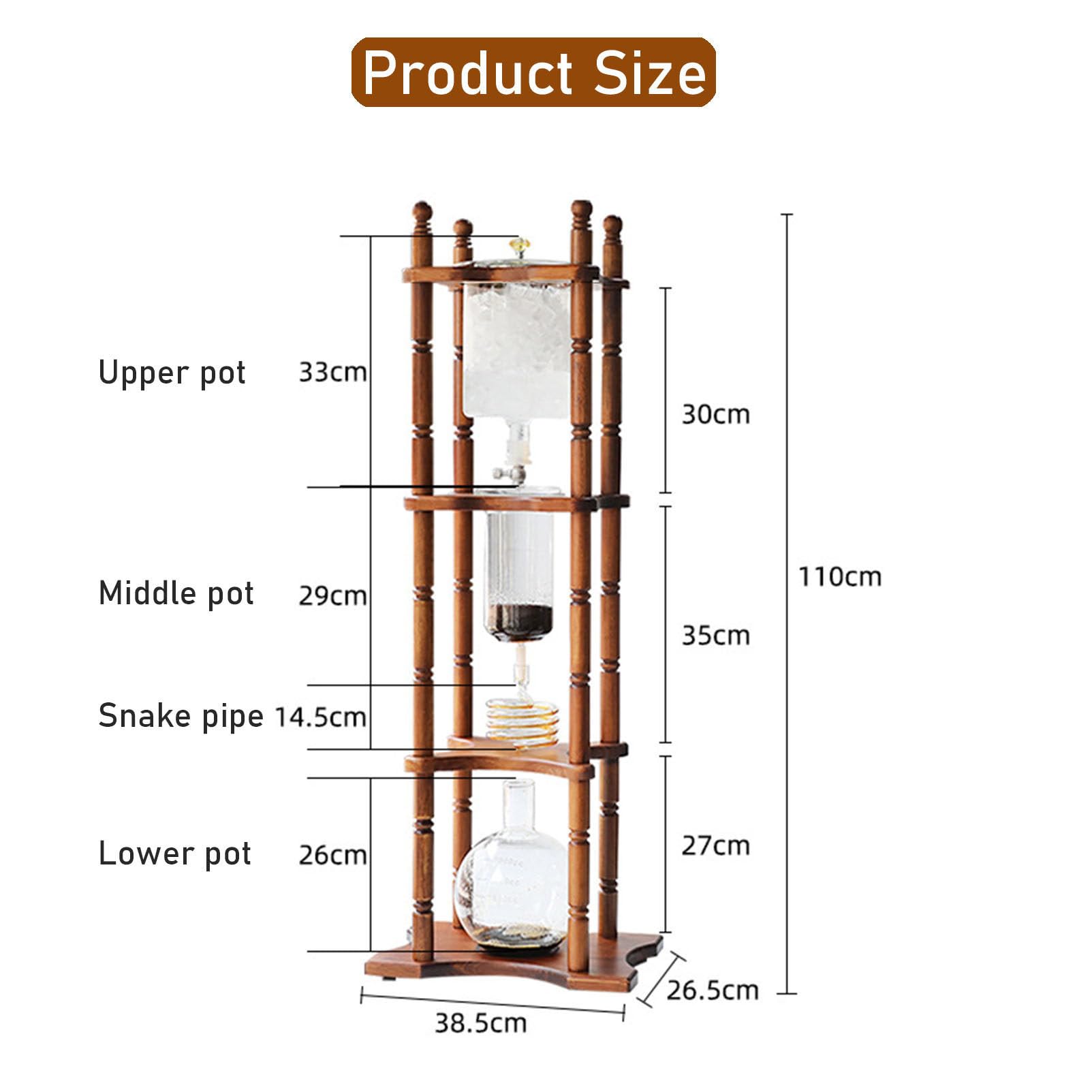 Macchina per caffè Freddo Cold Brew Dripper Pot Cold-Dripper Coffee Tower Macchina per caffè Freddo in Legno Vetro 3000 ml Marrone