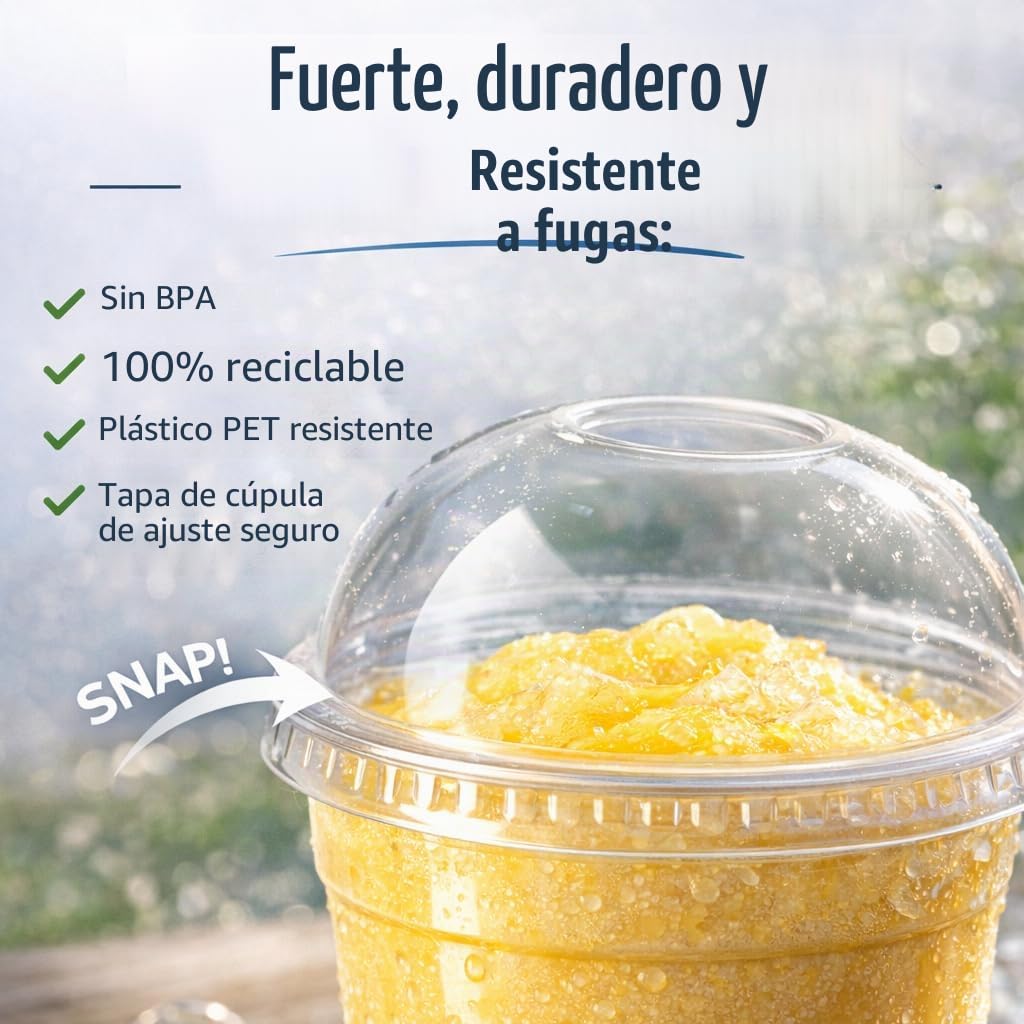 Sabco,50 vasos de plástico de 12 onzas con tapas- Taza transparente ideal para batidos de frappe, jugo de batido, taza Boba y pajita, bebida granizado, perfecto para llevar y restaurantes.