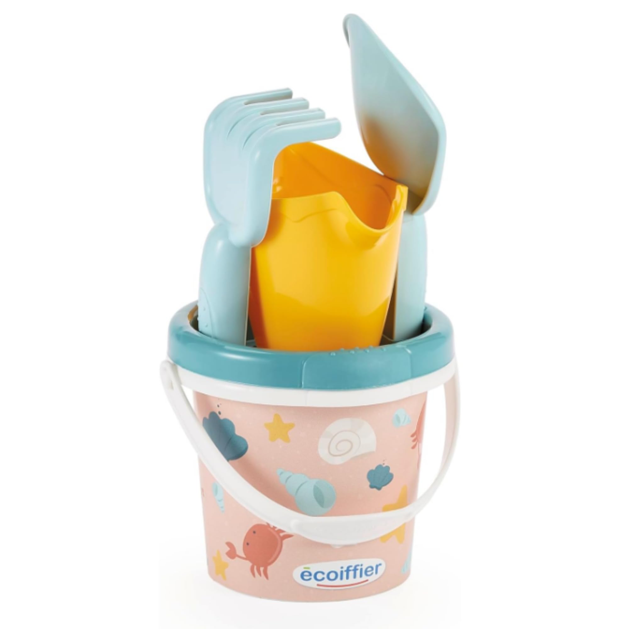 Ecoiffier- Pacific Beach Bucket - 12 cm, with Watering Can, Sieve, Shovel and Rake, Suitable from 12 Months (7600000306)