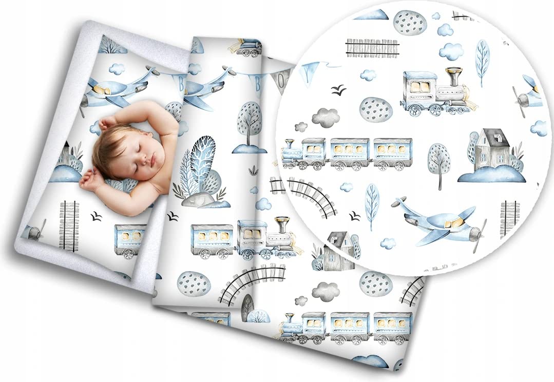 BABYMAM 2pc Cotton Baby Bedding Cot Toddler Duvet Cover and Pillowcase Set to Fit Cot Bed 120x90cm Retro Locomotive