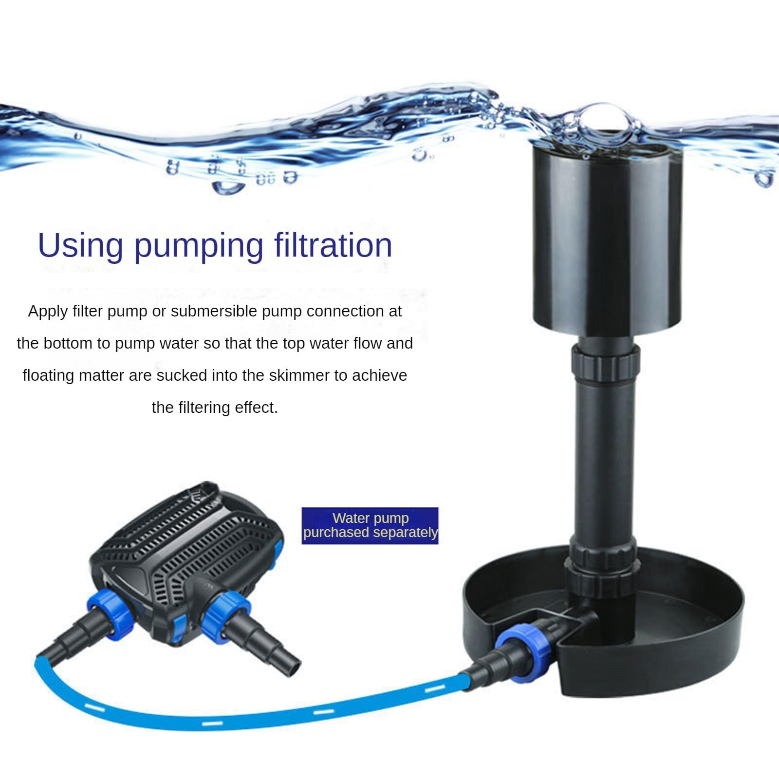 Skimmer per laghetto con membrana telescopica per rimozione olio, altezza regolabile per filtrazione superficiale in stagni e laghi di carpe koi