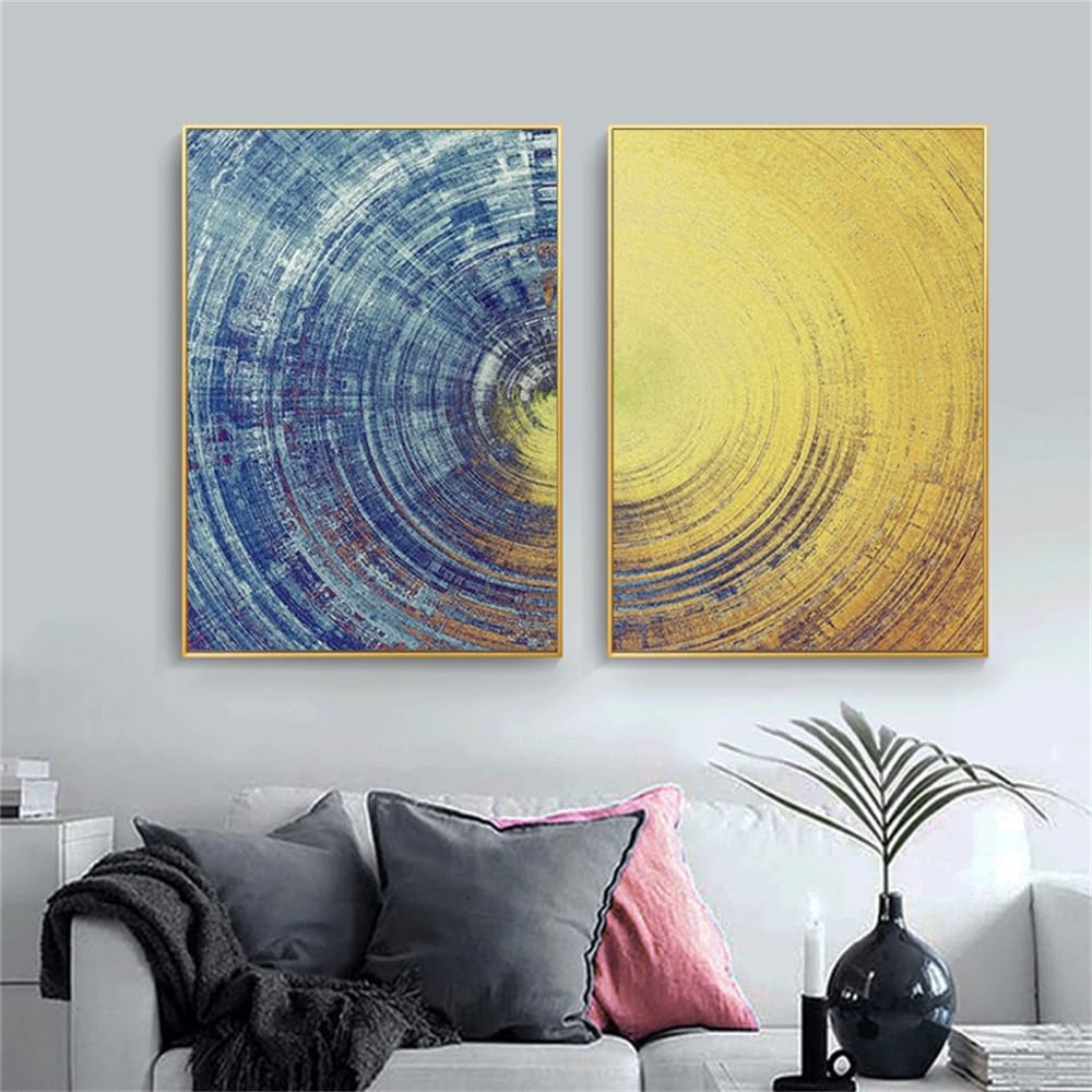 WUHBCZ Art Decor,Abstract Wall Art Blue and Yellow Circles Pattern Canvas Painting Posters and Prints Pictures for Living Bedroom Kitchen Room Decor-40 * 50cm*2PCS (No Frame)