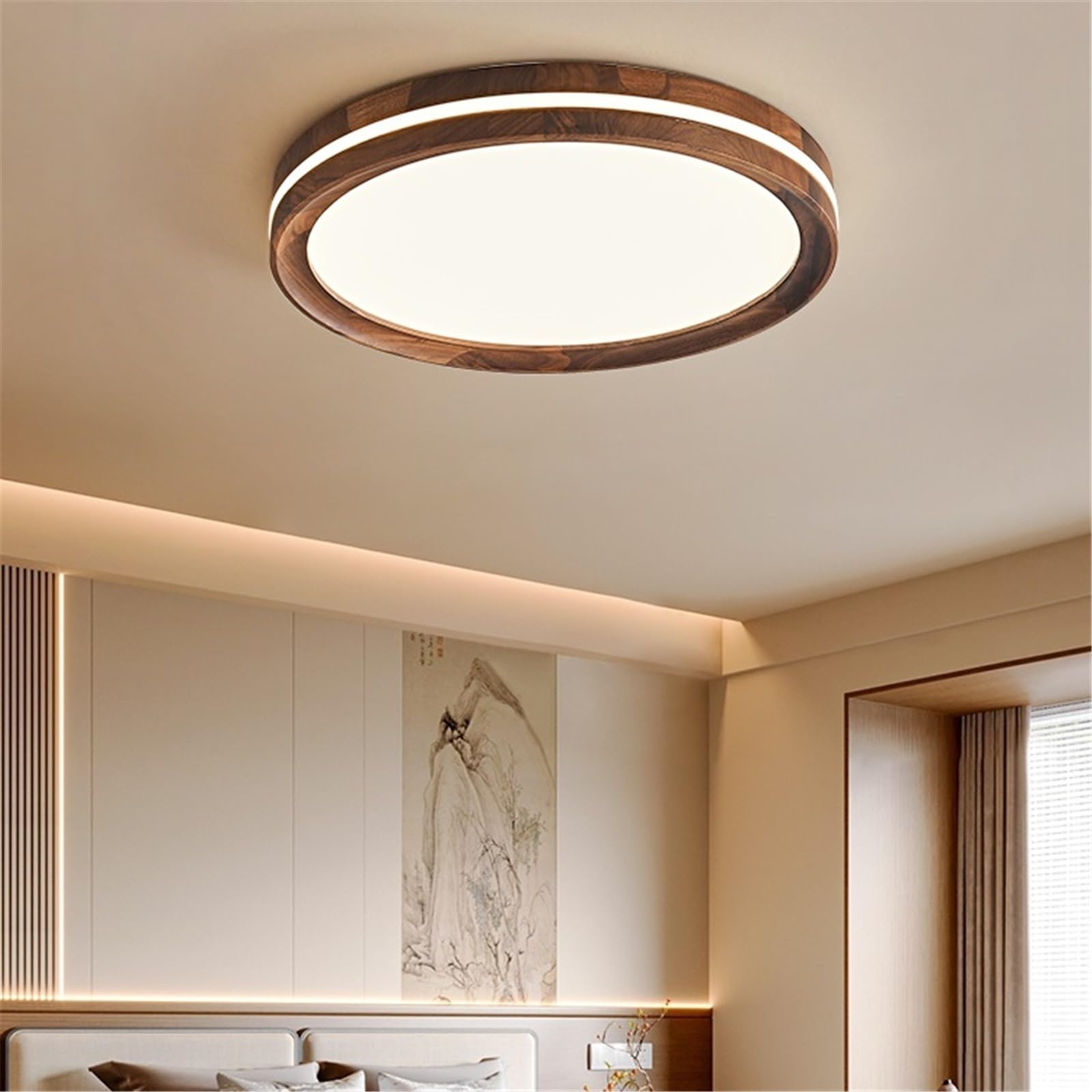 lampa sufitowa Lampa sufitowa do salonu z orzecha włoskiego, nowoczesna, prosta, do sypialni i jadalni Sypialnia