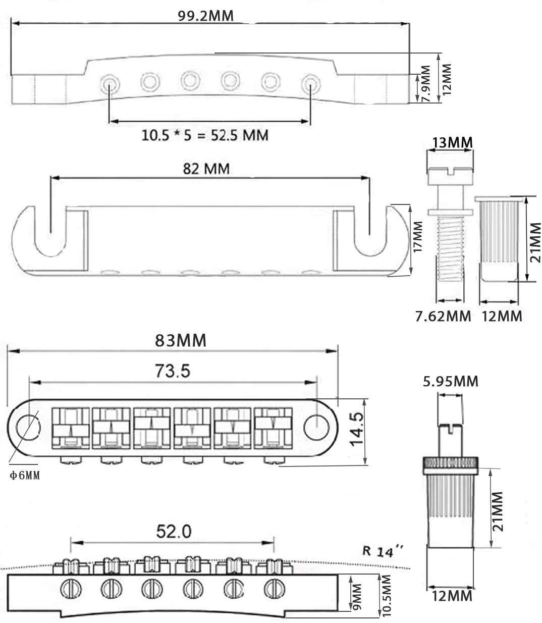 sdwutong Roller Saddle Tailpiece Chrome Tune-O-Matic Bridge with Roller Saddles for Les Paul LP SG Style Electric Guitar Parts