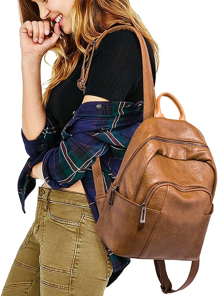 ROUROU Soft Leather Backpack for Women Large Capacity Handbag Fashion Satchel Casual Backpack Lightweight Purse - Image 6