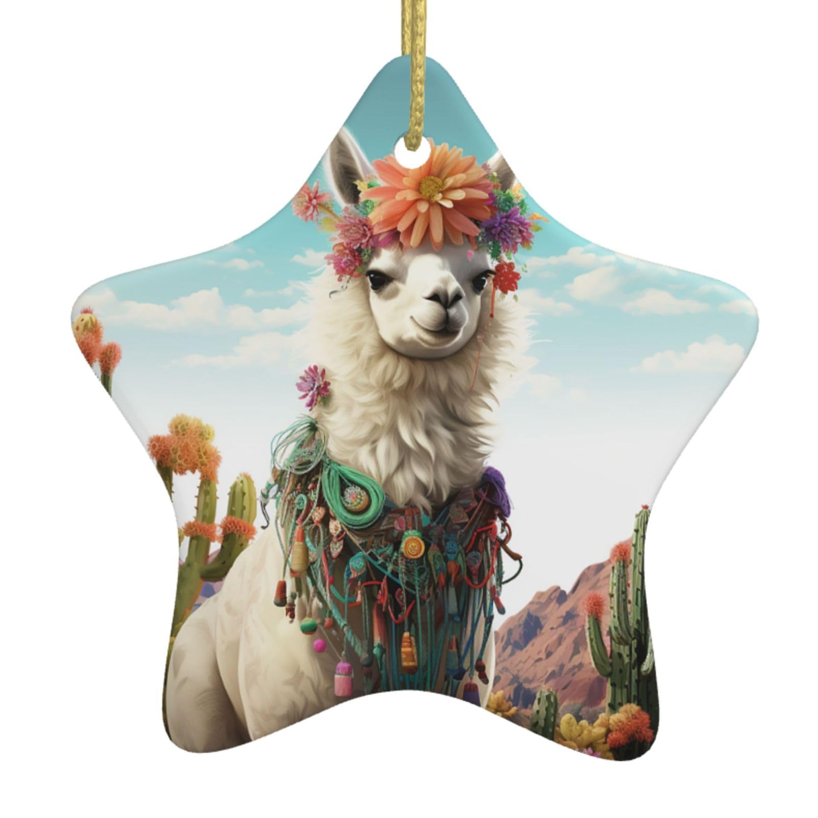 Fodpand Women's White Mexican Llama Cactus Christmas Ornaments 2025, Gift Exchange For Men, Collectible Ceramic Ornament Star Hanging Ornaments For Christmas Tree Decoration