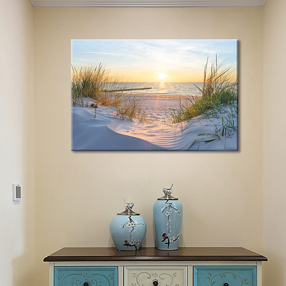 TISHIRON Wall Art Sandy Beach Sunrise Pictures Painting on Canvas Wall Art Modern Framed Seaside Canvas Prints Ready To Hang(36X24in) — view 4